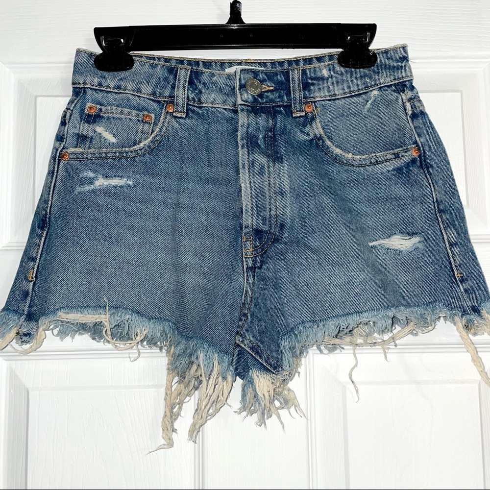 Cute Zara Deep Blue Distressed Jean Shorts